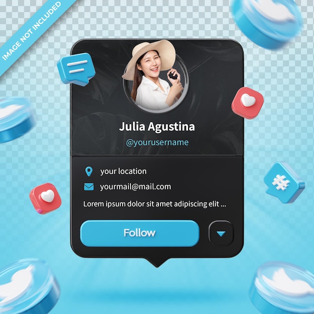 PSD perfil de icono de banner en twitter 3d render composición aislada