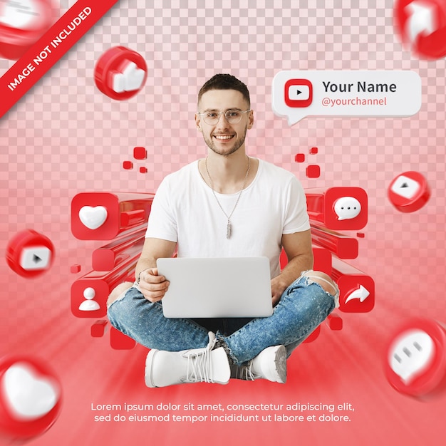 Perfil de icono de banner en Youtube 3d Render Composición aislada