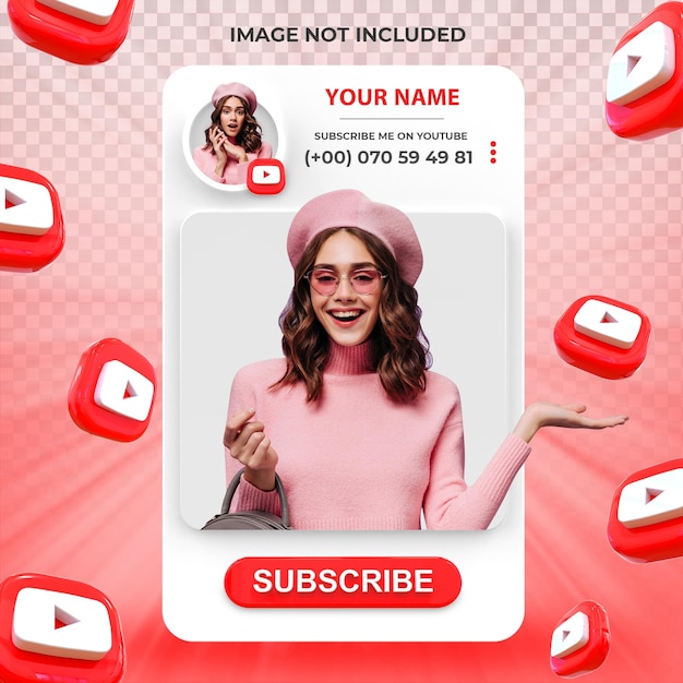 Perfil de icono de banner en Youtube Composición de render 3d aislado