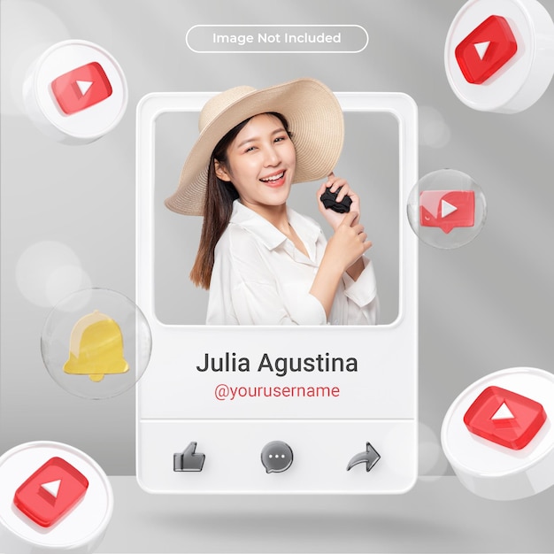 Perfil de icono de banner en Youtube etiqueta de renderizado 3d aislado
