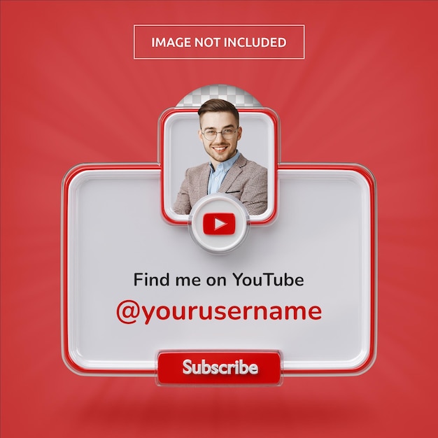 Perfil de icono de banner en Youtube etiqueta de renderizado 3d aislado