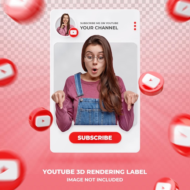 Perfil de icono de banner en Youtube Plantilla de etiqueta de renderizado 3d