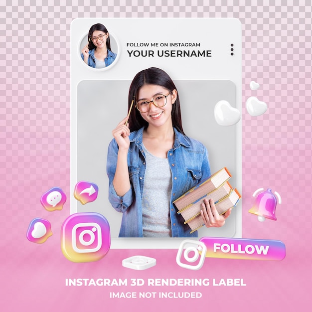 PSD perfil en instagram representación 3d aislado