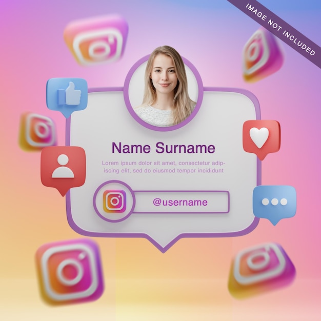 Perfil de instagram de representación 3d con iconos
