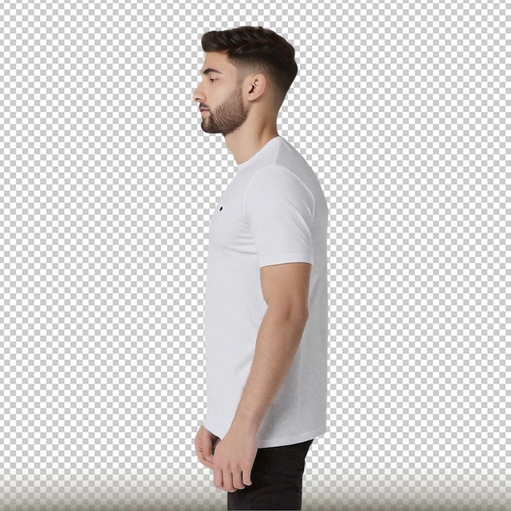 PSD el perfil del modelo de camiseta blanca se ve aislado sobre un fondo transparente