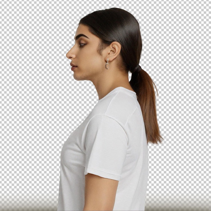 PSD el perfil del modelo de camiseta blanca se ve aislado sobre un fondo transparente