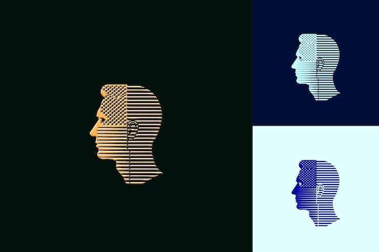 PSD perfil png del candidato con perfil de icono de mirada determinada en diseños abstractos icónicos aislados geográficamente