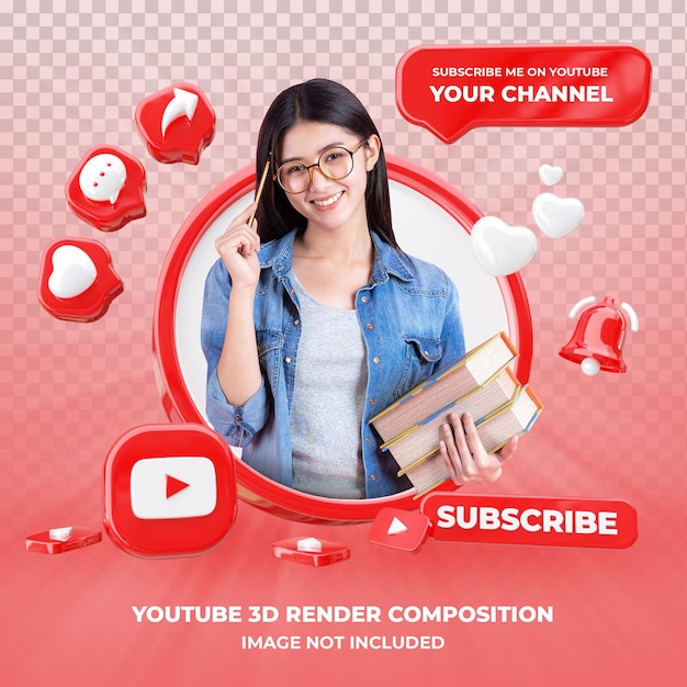 Perfil en Youtube Representación 3d aislado