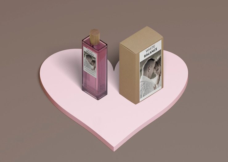 PSD perfume bottle with box on heart shape