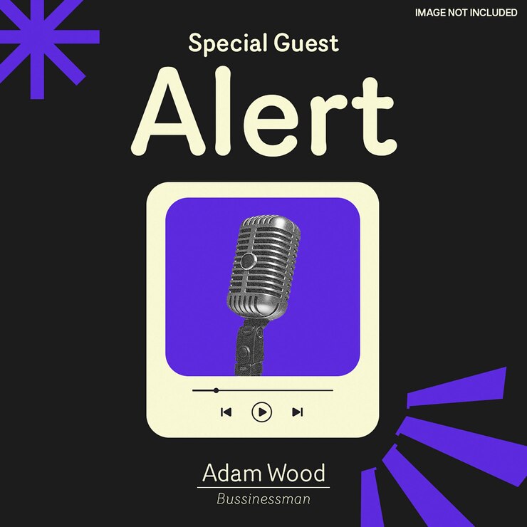 PSD peringatan tamu spesial desain poster podcast untuk media sosial dan templat psd postingan instagram