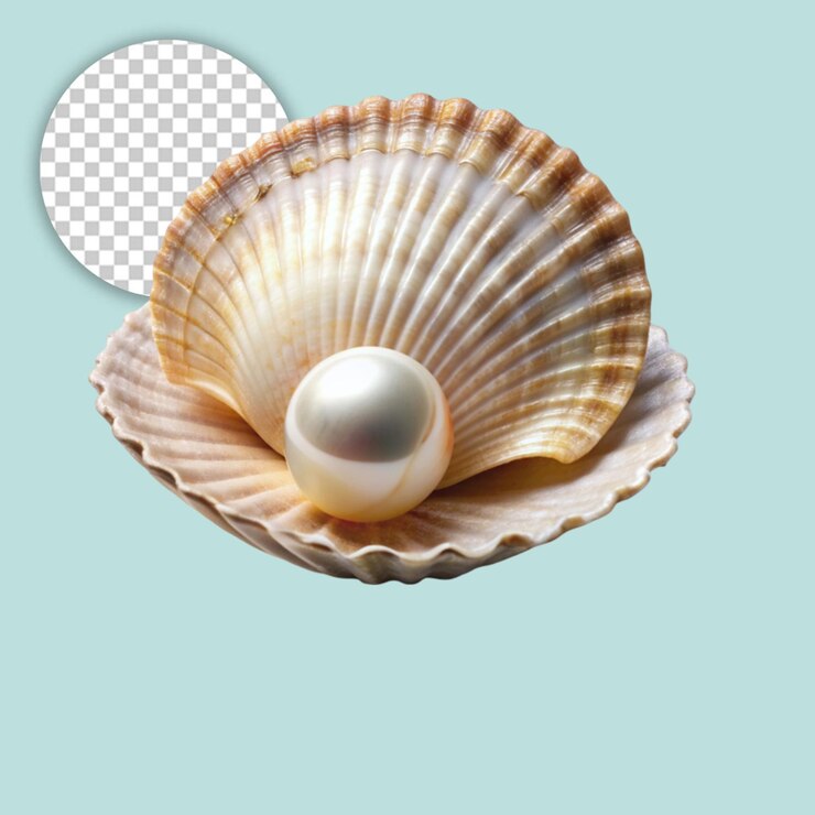 PSD una perla en una concha de mar sobre un fondo transparente