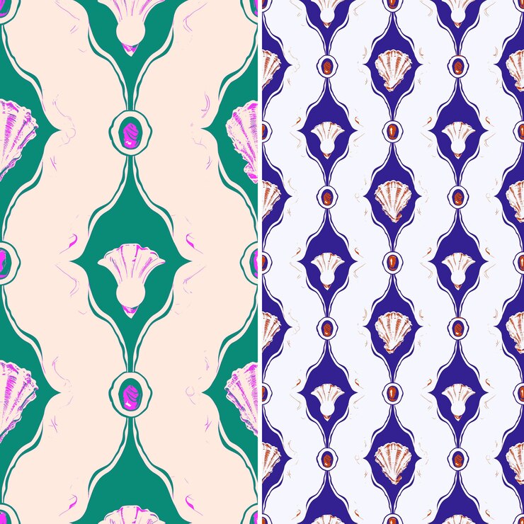PSD perla con silueta de ostra colocada en un sofisticado diseño vectorial de patrones de la naturaleza