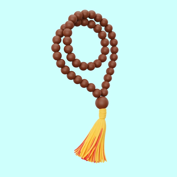 PSD perles de mala en silicone brune avec un tassel