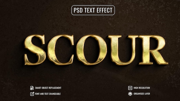 Perlustrare l'effetto testo oro psd