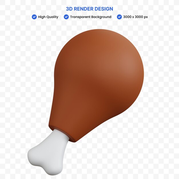 Perna de frango de renderização 3d isolada