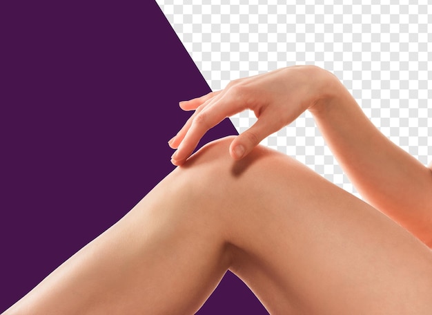 perna e joelho de uma mulher em um fundo transparente