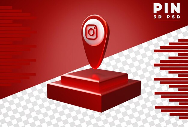 Perno 3D con rendering instagram colorato metallico rosso isolato