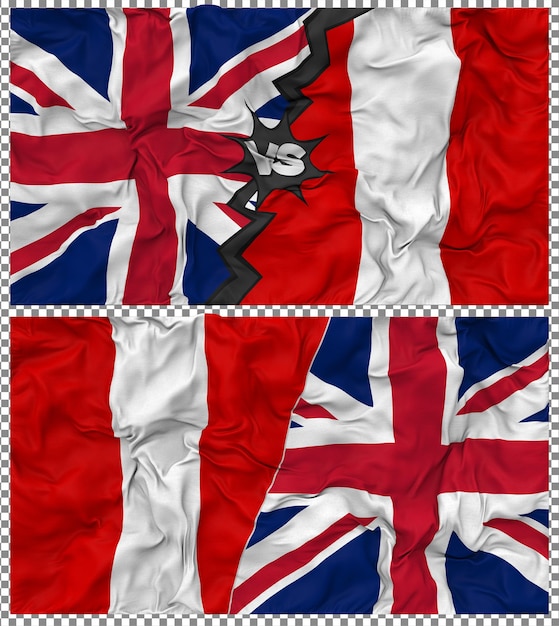 Le Pérou contre le Royaume-Uni Half Combined Flag Cloth Bump Texture Rendering 3D