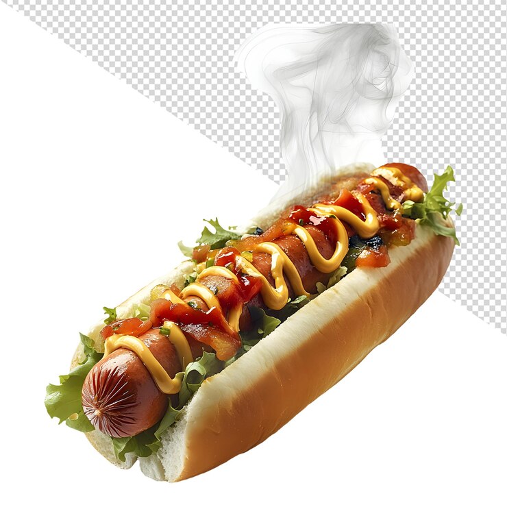 PSD un perrito caliente con ketchup y mostaza en él