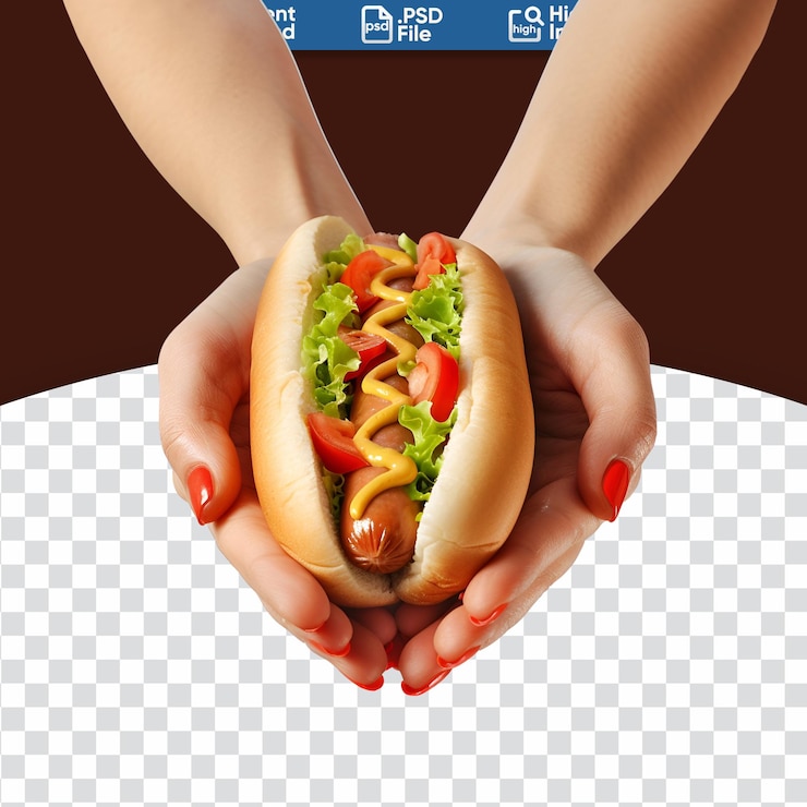 PSD un perrito caliente en la mano de una mujer una foto en primer plano de una deliciosa comida rápida