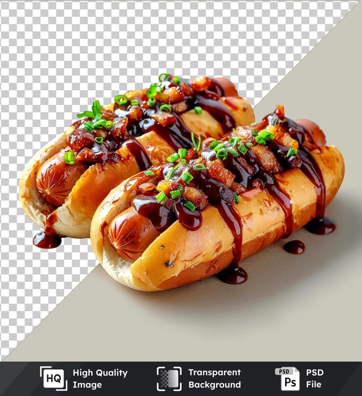 PSD perritos calientes de objeto transparente con salsa de barbacoa aislados en un fondo transparente