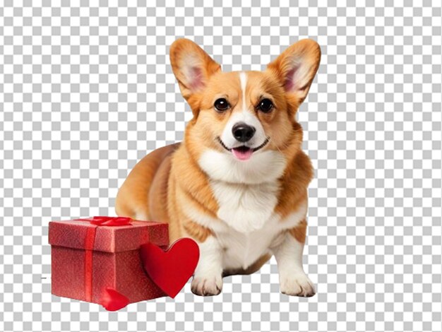 PSD perro en 3d con caja de regalo