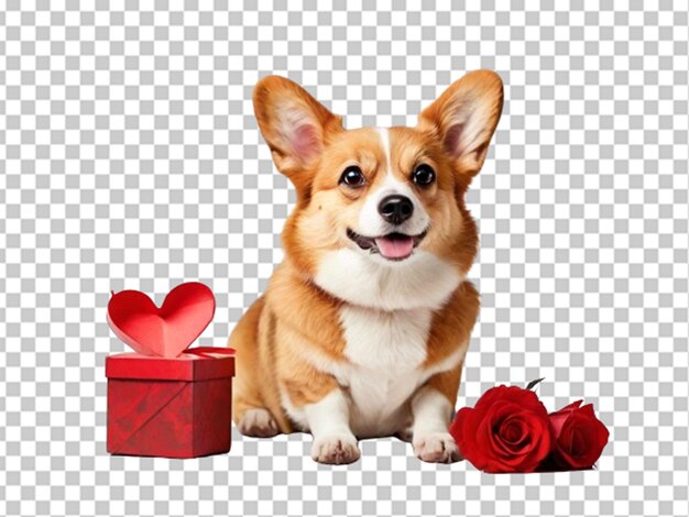 PSD perro en 3d con caja de regalo