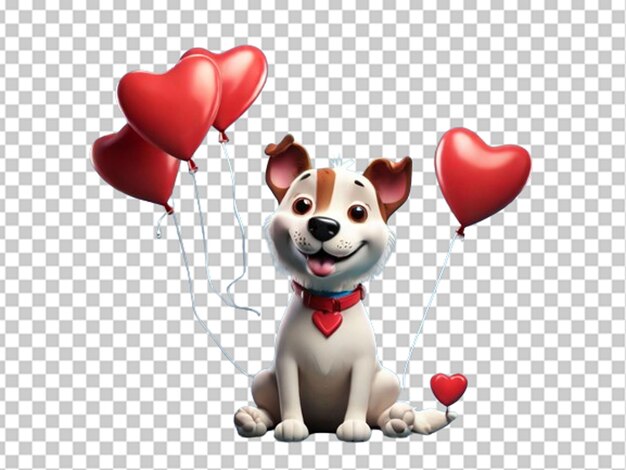 PSD perro en 3d con globos en forma de corazón