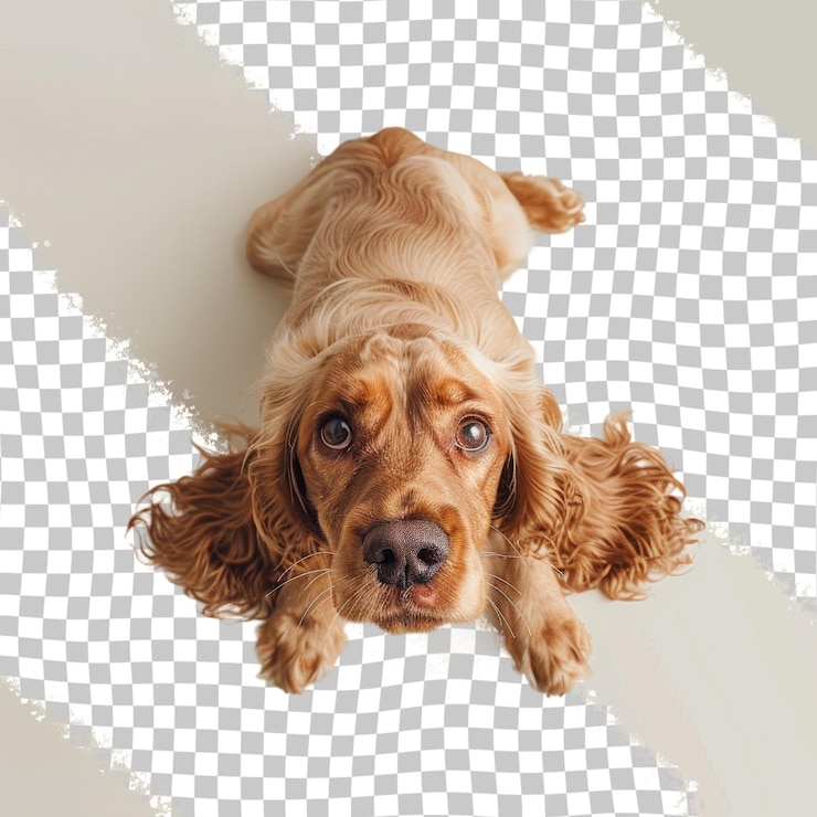 PSD un perro acostado en una superficie blanca con un fondo blanco y negro