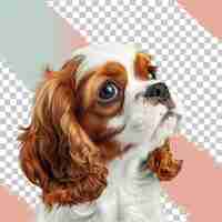 PSD un perro con un arco en la cabeza se encuentra frente a una imagen de un objeto que dice perro