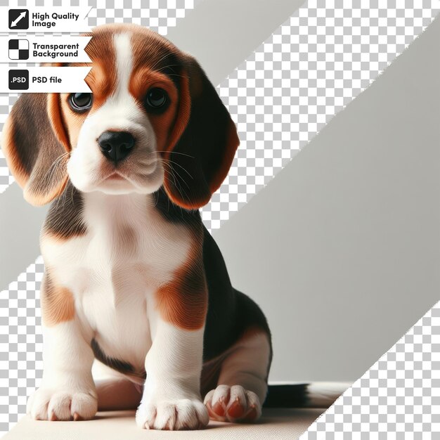 Perro de beagle psd sentado en el suelo sobre un fondo transparente con capa de máscara editable
