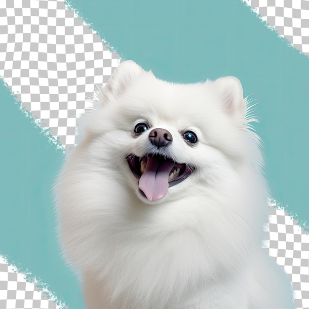 PSD perro blanco en fondo transparente azul lamiendo su nariz