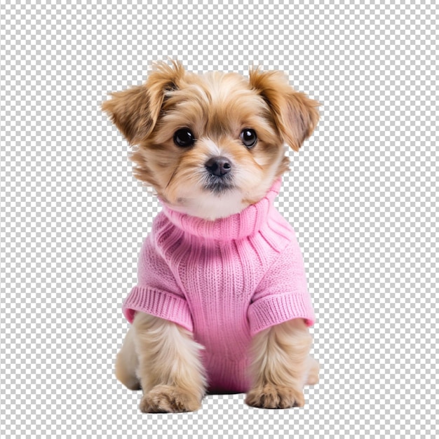 Perro cachorro con suéter en un fondo transparente