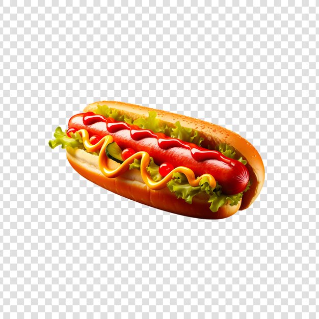 Perro caliente con tomatolettuceketchup y salsa de mostaza aislada sobre un fondo blanco