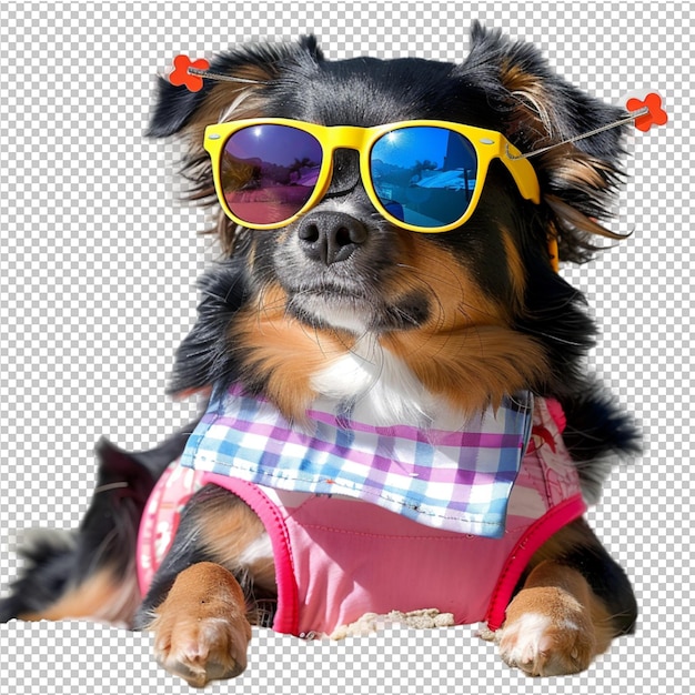 PSD un perro con una camisa con gafas de sol y una camisa que dice 