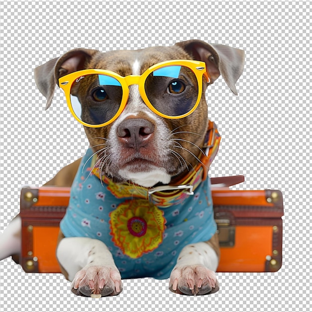 PSD un perro con una camisa con gafas de sol y una camisa que dice quot perro quot