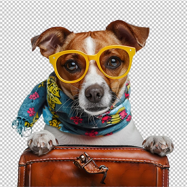 PSD un perro con una camisa con un par de gafas amarillas