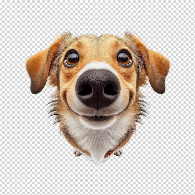 Un perro con una cara feliz está mirando hacia arriba con una sonrisa en su cara