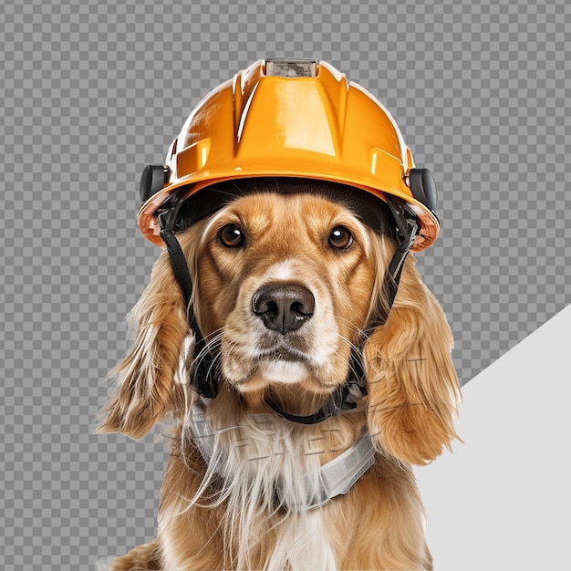 PSD perro con casco de seguridad, foto facial en png aislada sobre un fondo transparente