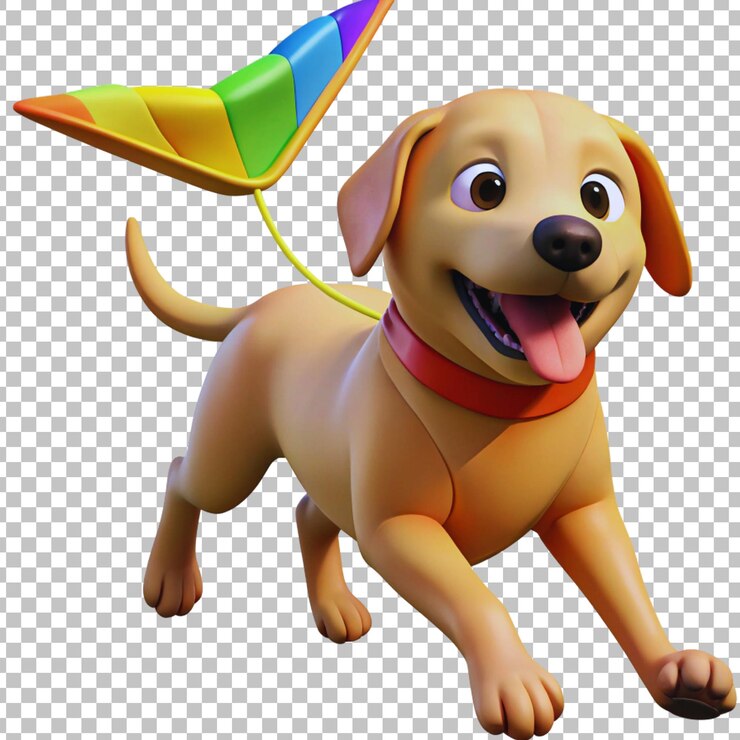 PSD un perro con una cometa arco iris en su cola