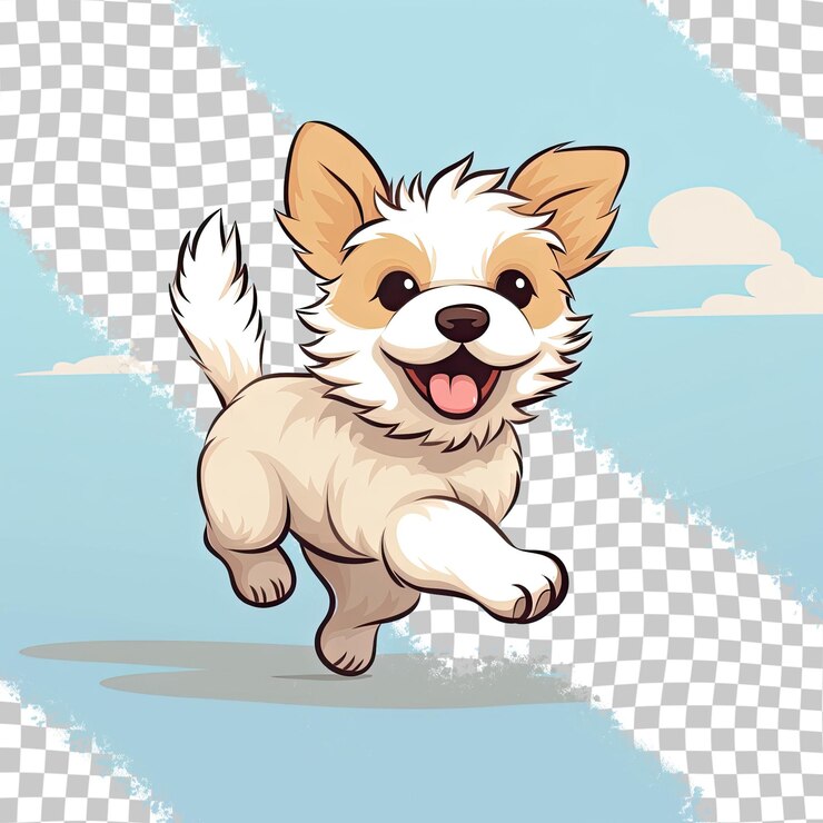 PSD un perro corriendo en el cielo con nubes al fondo