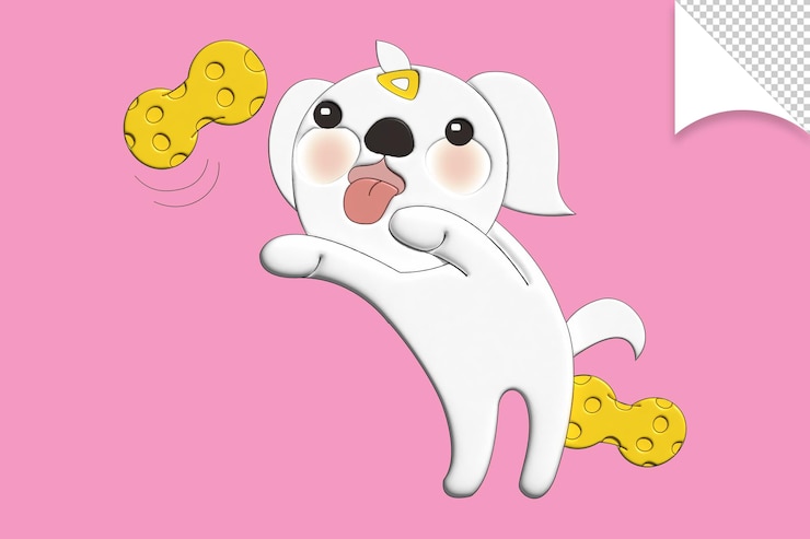 PSD un perro de dibujos animados con un fondo rosa que dice "queso"