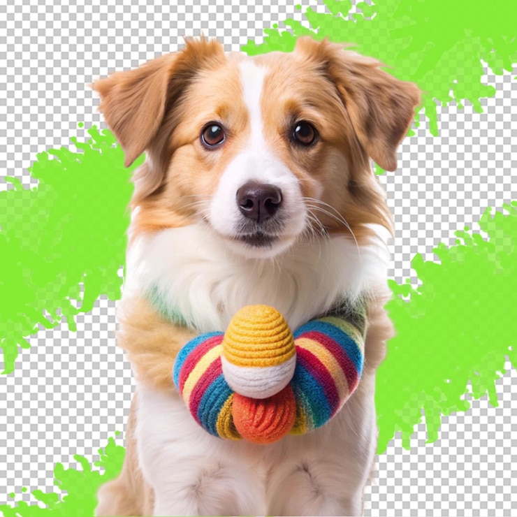 PSD perro divirtiéndose con una pelota aislada en un fondo transparente