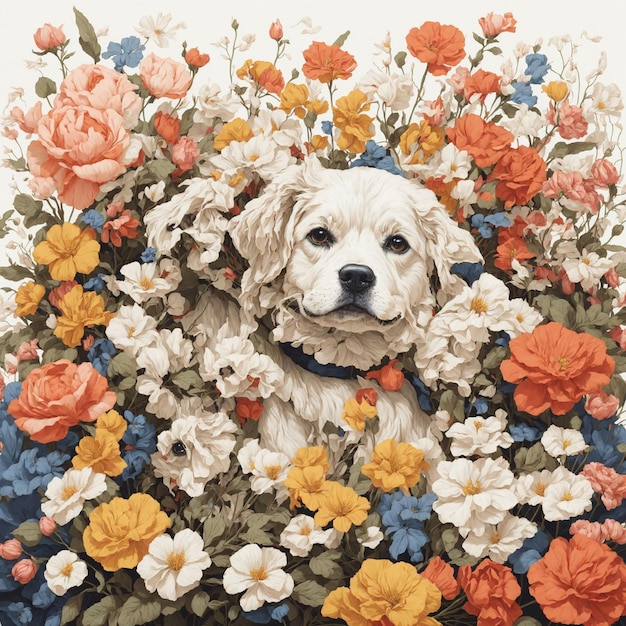 PSD perro con flores en el fondo oloroso