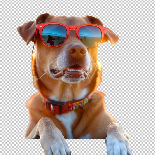 PSD un perro con gafas de sol con la palabra 