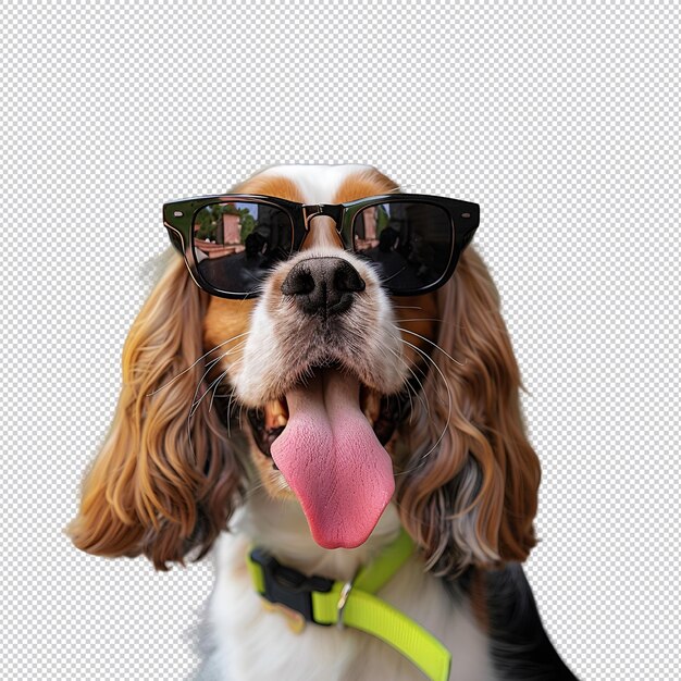 PSD un perro con gafas de sol que dice 