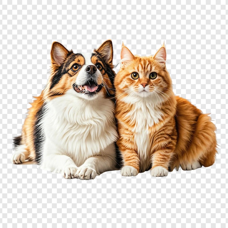PSD un perro y un gato están en un fondo transparente