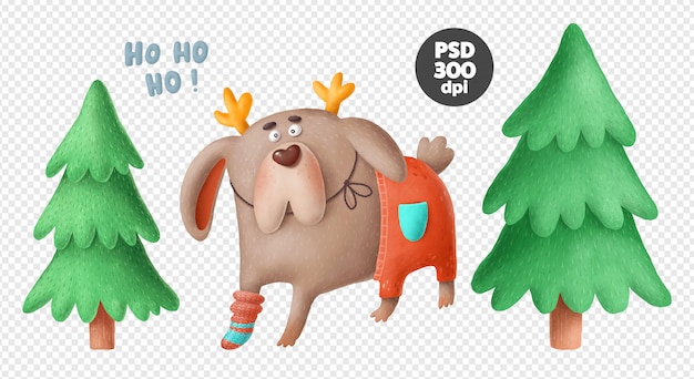 Perro gracioso y árboles de navidad