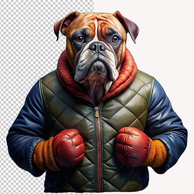 PSD perro con guantes de boxeo en un fondo transparente