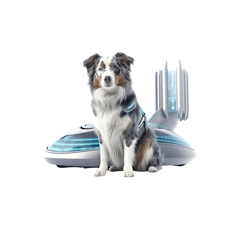 PSD un perro en un hoverboard futurista